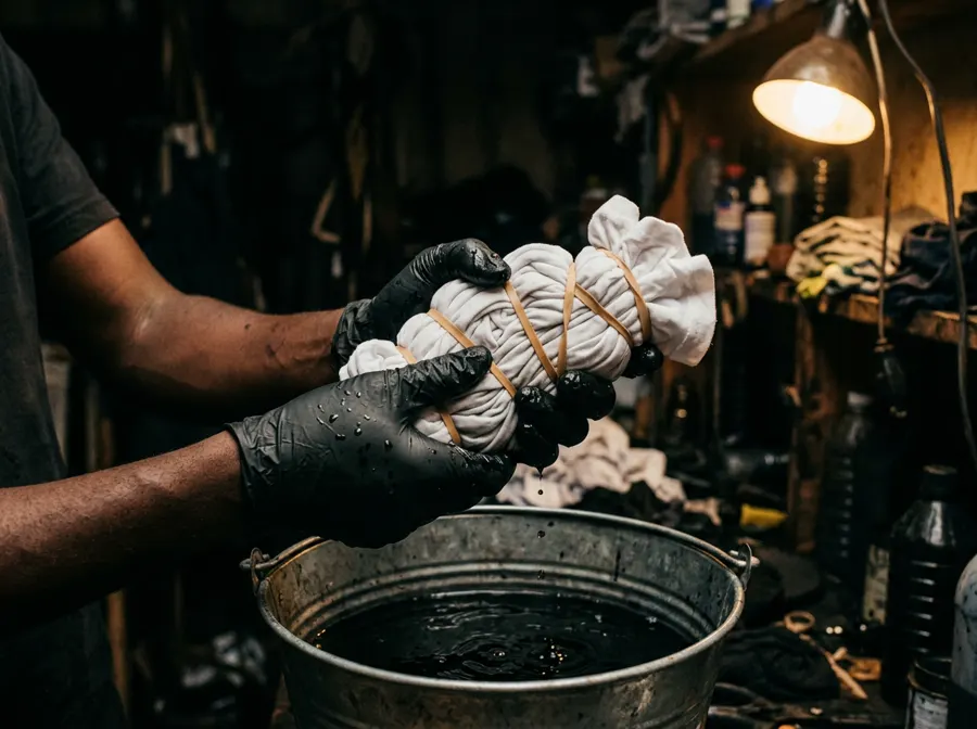 Binding a tee before it goes into the dye bucket